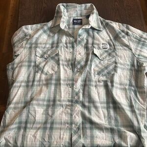 NEW WRANGLER MEN’S TURQUOISE PLAID SNAP SHIRT XL